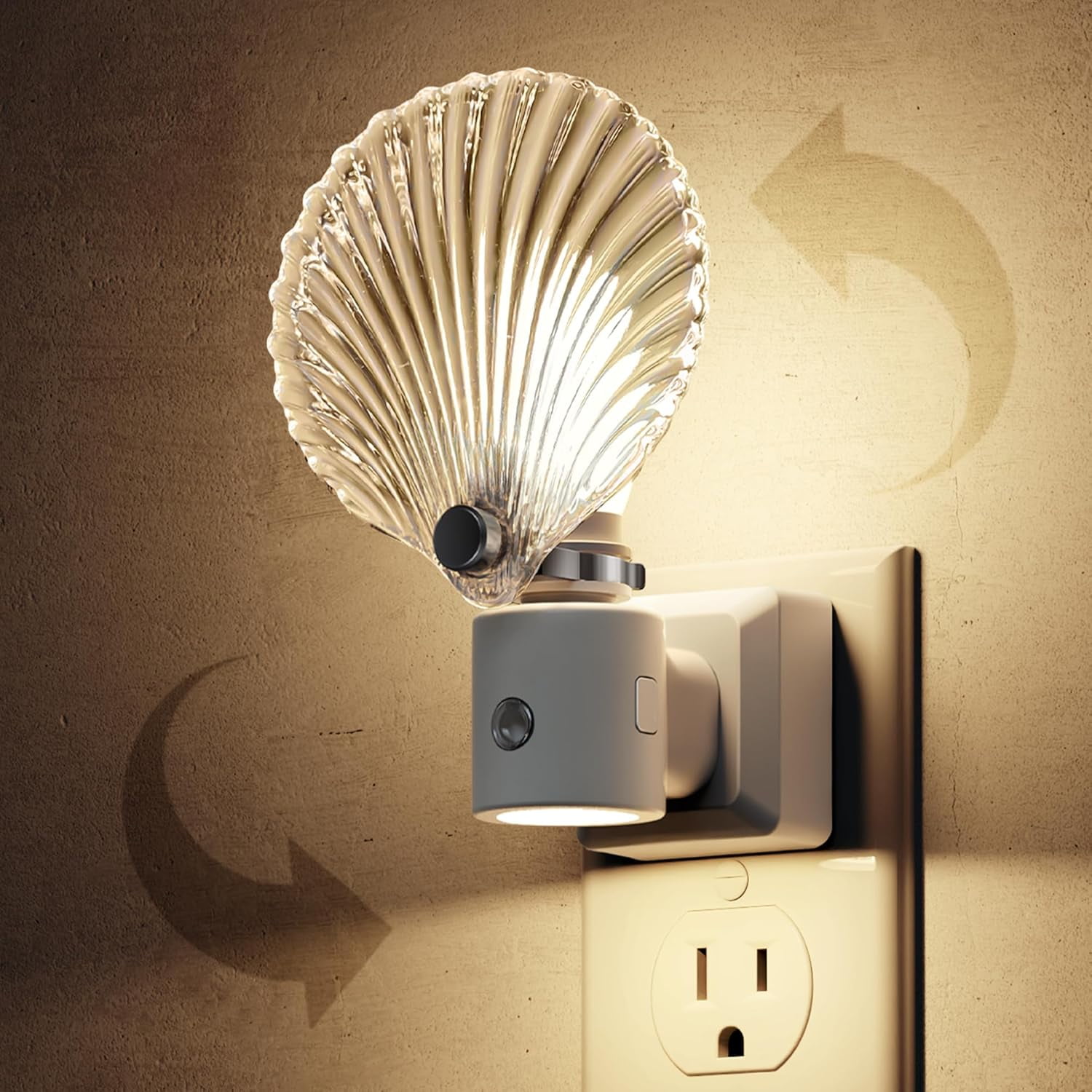 RGHJAR-Night Light,[2 Pack] Night Lights Plug into Wall, Shell Style Glass Nightlight Rotating, Dimmable Nightlights Plug in with Light Sensor, Soft White Nightlights for Hallway Bedroom Bathroom