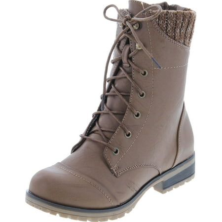 

Refresh Womens Wynne-06 Combat Flat Style Lace Up Back Zipper Mid-Calf Bootie Taupe 6
