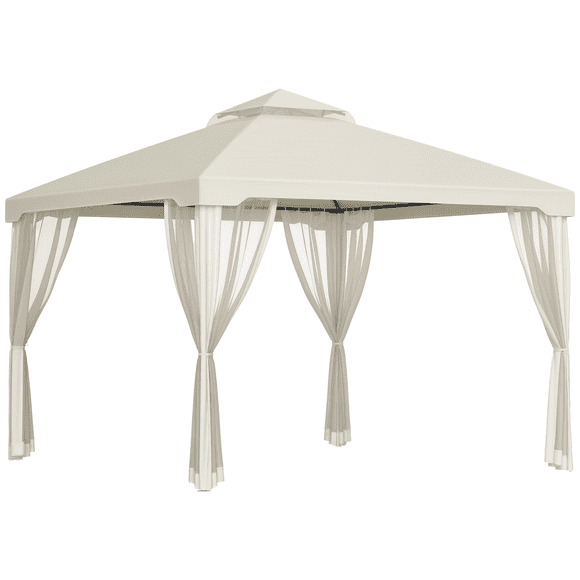 Outsunny Pavillon de Terrasse 10 Pieds x 10 Pieds Toit à 2 Niveaux Auvent Blanc Crème
