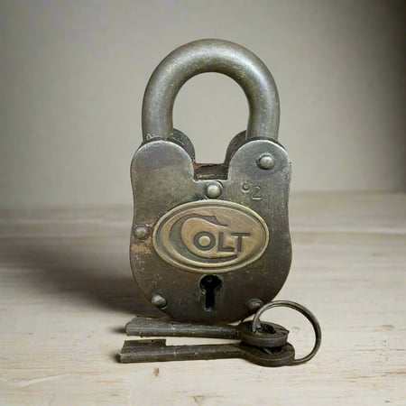 Colt Gun Cabinet Cast Iron Lock and Keys With Antique Finish (4 x 2 )
