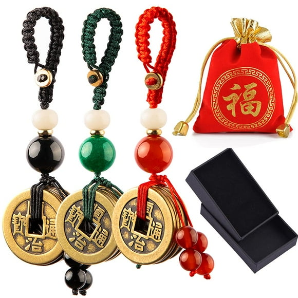 SURNUO Chinese Good Luck Coins Feng Shui Coins Lucky Gifts Good Luck Charms Decor for Wealth Prosperity 3 Pack