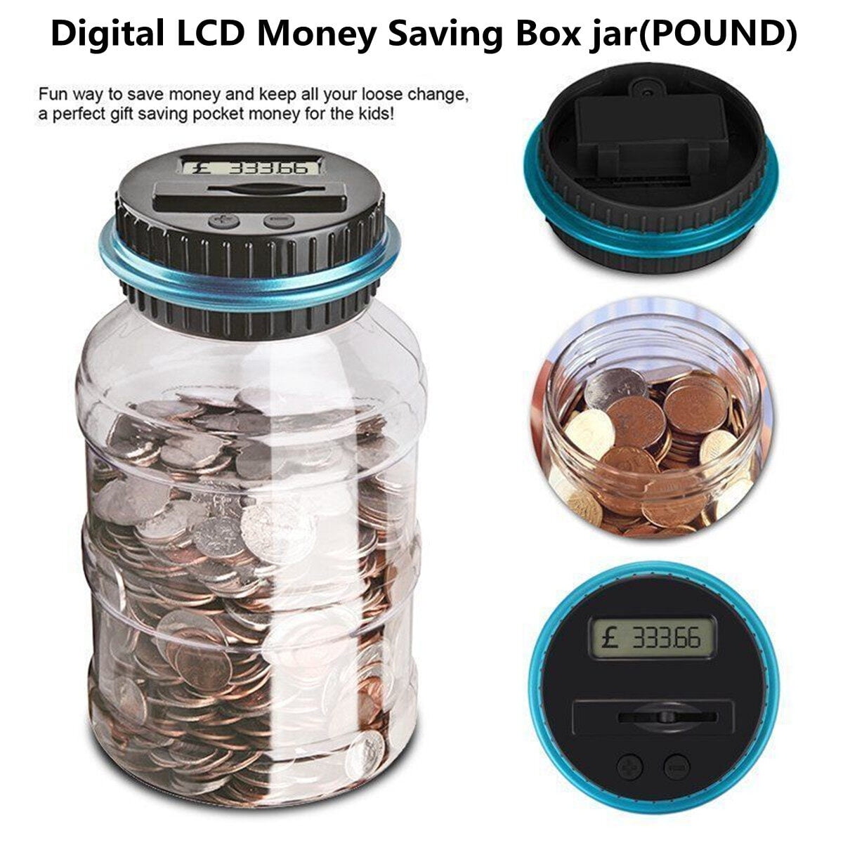 Kids Digital CoinCounting Money Jar with LCD Screen, Piggy Bank
