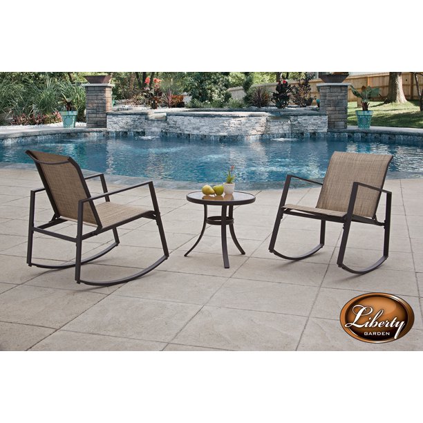 Liberty Garden Patio Aurora Sling Rocking Bistro Set, Brown