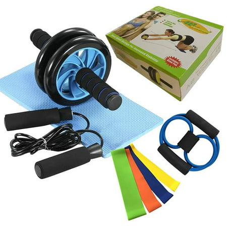 AB Wheel Roller Kit 8-in-1 AB Roller Pro, Jump Rope, Resistance Bands and Knee Pad - Perfect Abdominal Core Carver Fitness Workout for Abs - Home Gym Workout