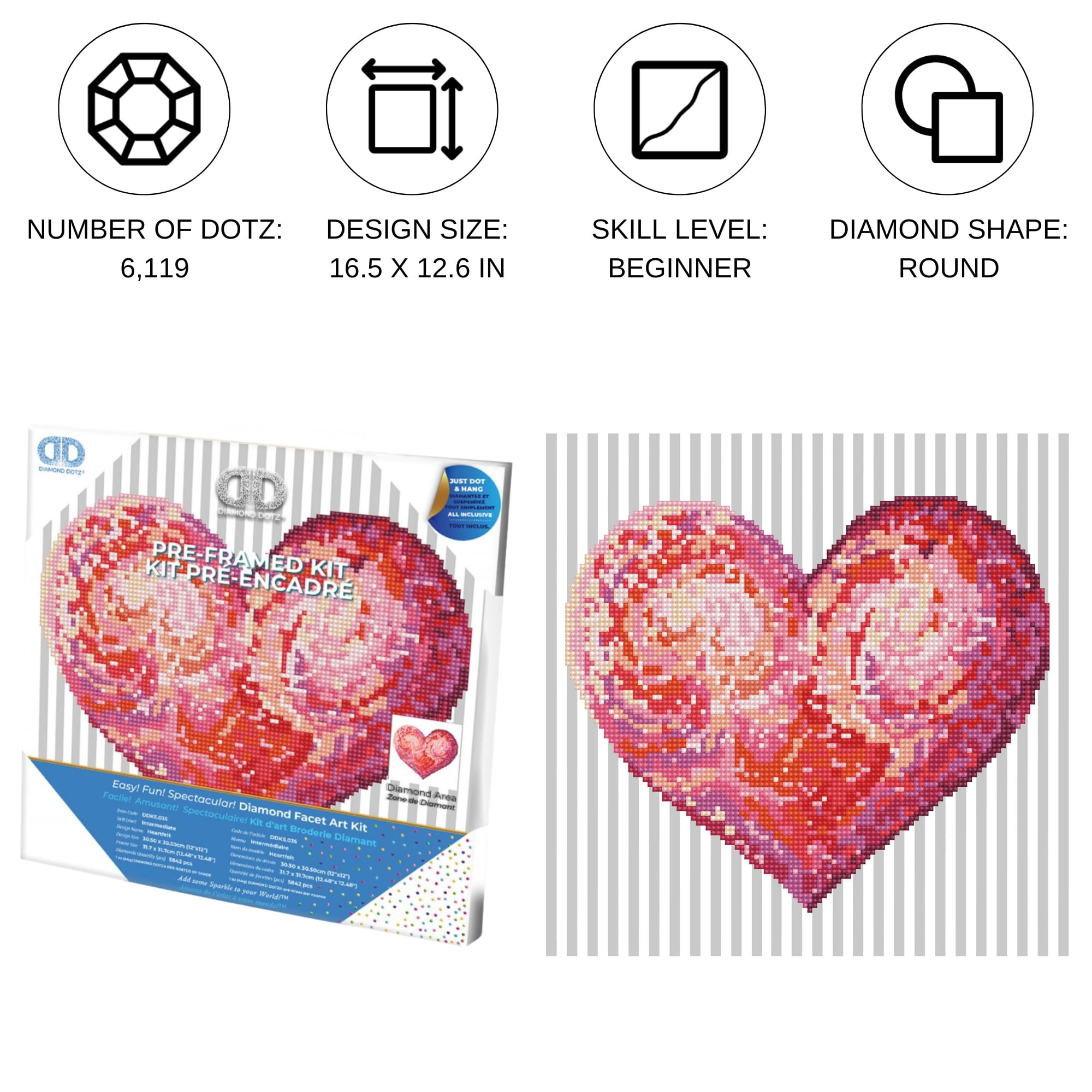 Diamond Dotz Heartfelt with Frame Heart Diamond Painting Kits for Adults - Diamond Art Kits a Relaxing Creative Craft Kit with Dotz Gems 12"x12"