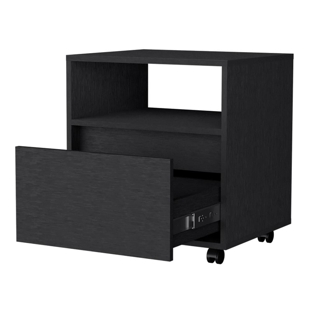 HomeRoots 518168 21 in. One Drawer Nightstand with Integrated Tech, Black