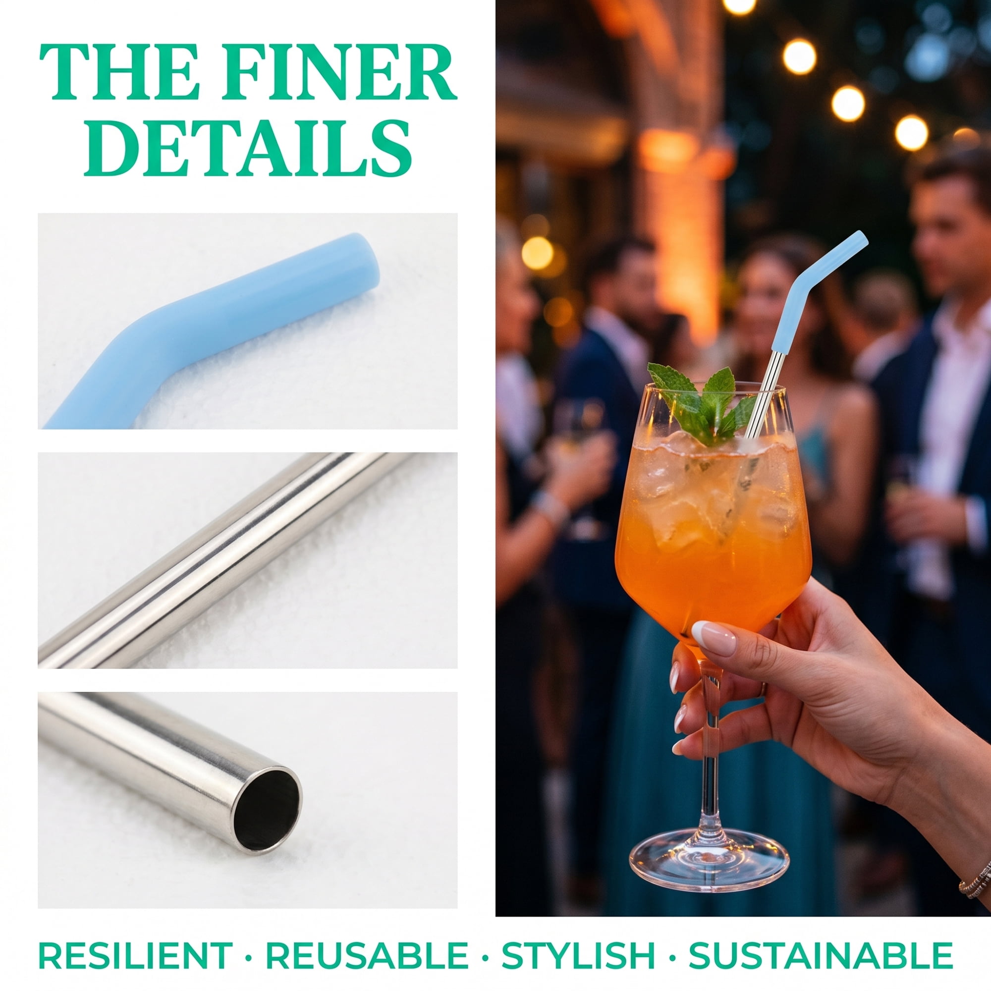Unique Bargains 8Pcs Reusable Stainless Steel Straws with Silicone Tips Color C