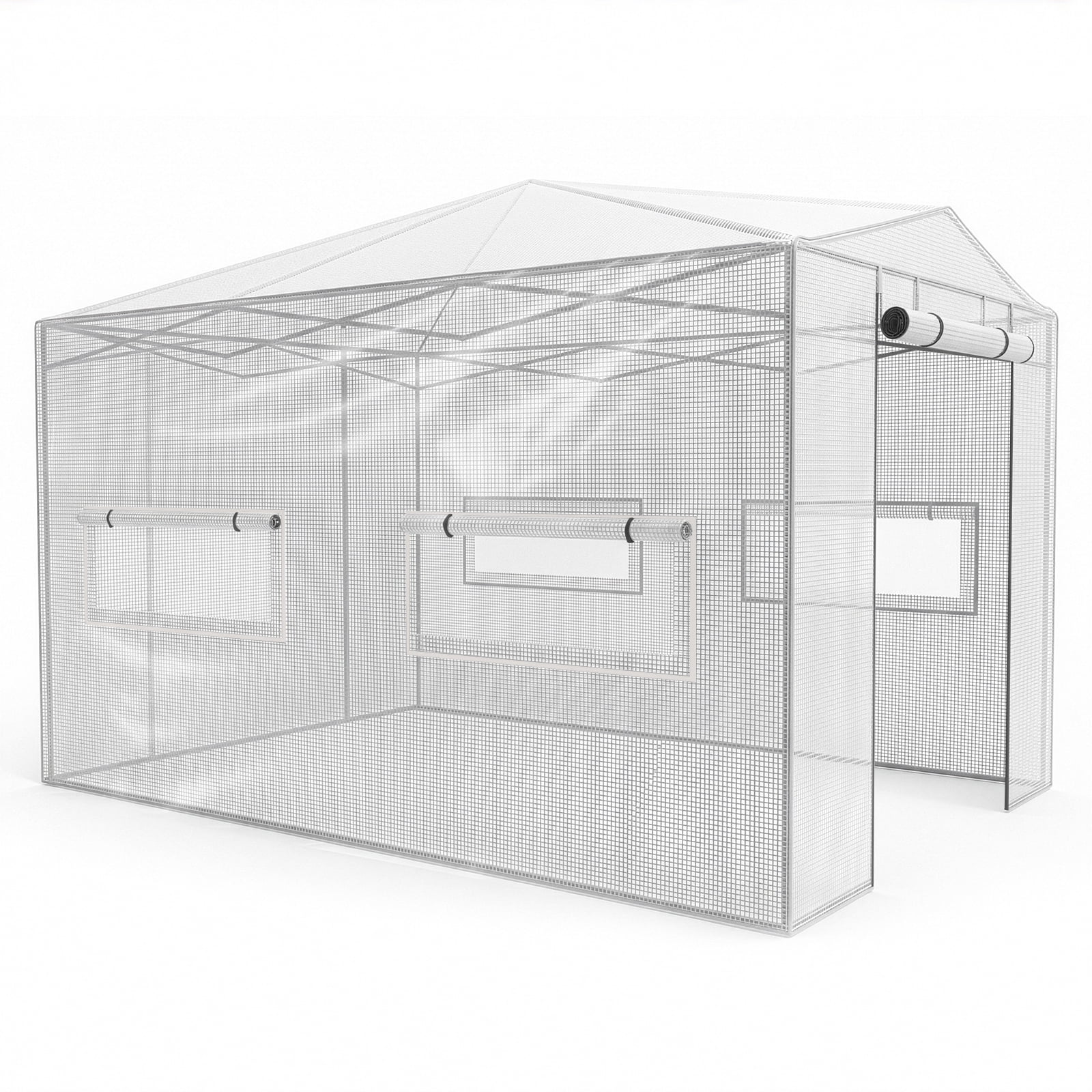 Foldable Greenhouse Shed, 8*12ft Plastic Sprayed Iron Pipe PE Mesh, White