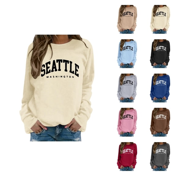 Seattle Washington Sweatshirts for Women Long Sleeve Crewneck Graphic Sweatshirt Pullover Tops Fall Winter Outfits