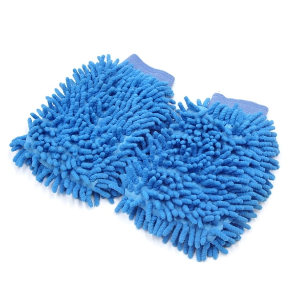 Unique Bargains 2pcs Universal Blue Chenille Washing Cleaning Gloves Mitten for Home Car Vehicle