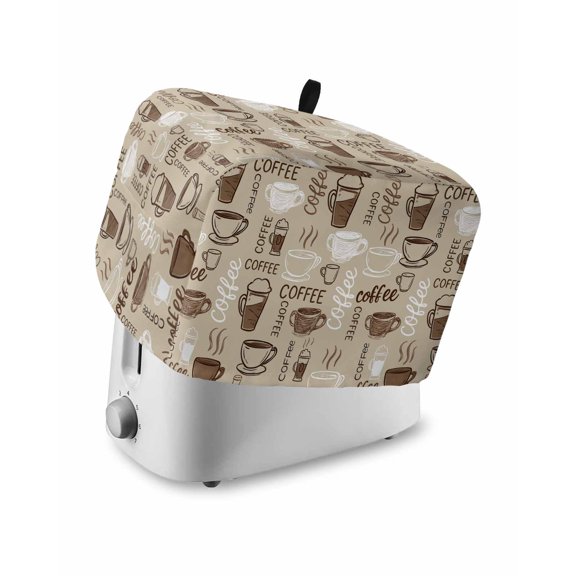 Coffee Toaster Cover 4 Slice, Large Kitchen Appliance Covers, Beige Farmhouse Retro Beans Latte Tea Cup Funny Toaster Oven Cover with Loop, Bread Machine Cover Polyester Dust Cover Protection