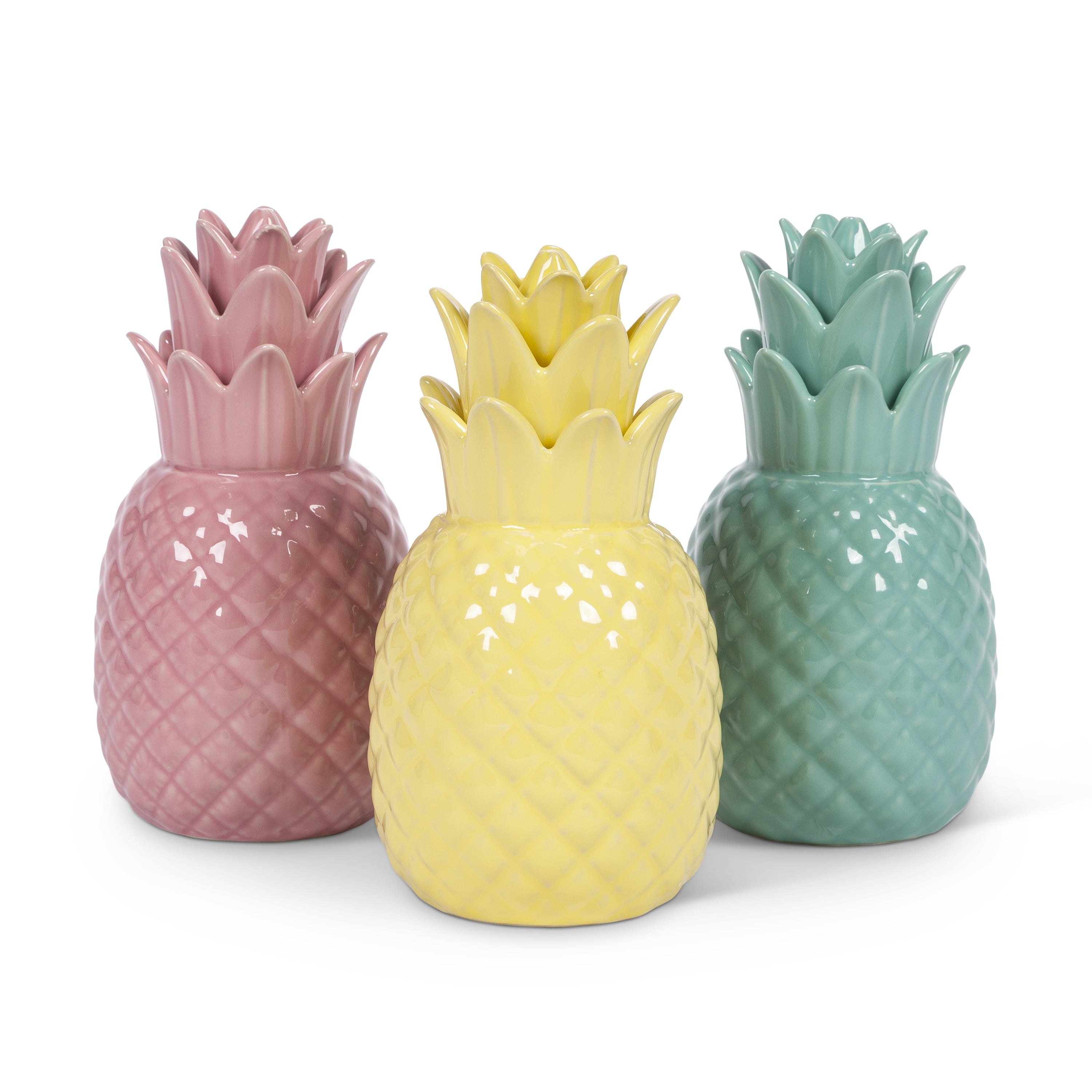 Gerson Set of 3 7.5inch Tall Ceramic Pineapple Décor