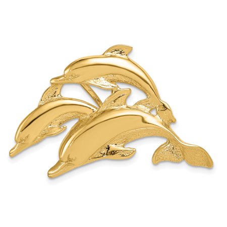 14k Yellow Gold Dolphin Pendant with Three Leaping Dolphins for Women or Unisex, Marine Life Nautical Charm, Polished Ocean Animal Coastal Style Jewelry