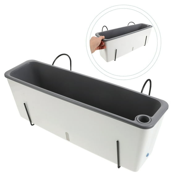 FRCOLOR 1 Set Rectangular Flower Planter Box Plastic Seedling Pots with Hanging Rack Holder for Garden Balcony Windowsill Growing Supplies