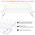 thumbnail image 5 of UHOMEPRO Daybed with Adjustable Trundle, Twin Metal Daybed with Pop Up Trundle Bed, Heavy-Duty Sofa with Portable Folding Trundle Bed for Bedroom Living Room (White), 5 of 8