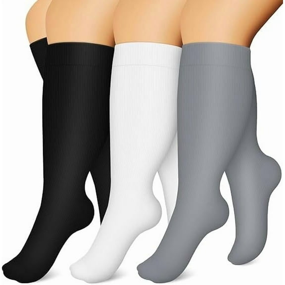 3 Pairs Plus Size Compression Socks for Women Men 20-30 mmHg 2xl 3xl 8xl , Wide Calf High Tights Long SocksStockings Best Support for Circulation, Running