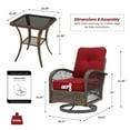 thumbnail image 4 of MELLCOM 3 Pieces Patio Furniture Set, Outdoor Swivel Rocker Patio Chairs, Wicker Patio Bistro Set with Rocking Chair, Thickened Cushions and Glass Coffee Table for Backyard, Garden, Wine Red, 4 of 9