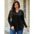 thumbnail image 5 of FlorCurve Plus Size Henley Shirts for Women Long Sleeve V Neck Shirt Rayon Tunic Tops Casual Button Up Blouse, Black XL, 5 of 7