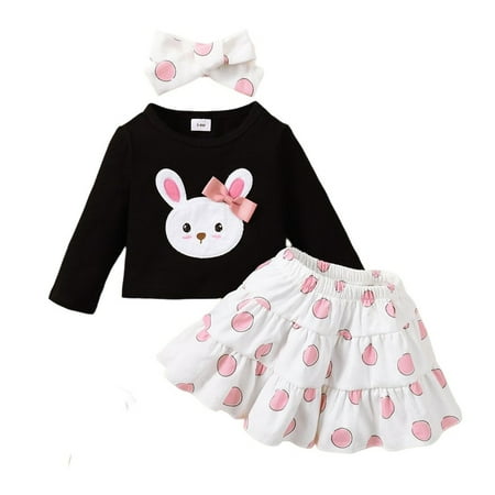 

Easter Outfits Baby Girls Clothes Set Newborn Infant Bunny Print Pullover T-shirt Ruffle Dot A-Line Skirt Headband Spring 3-24M
