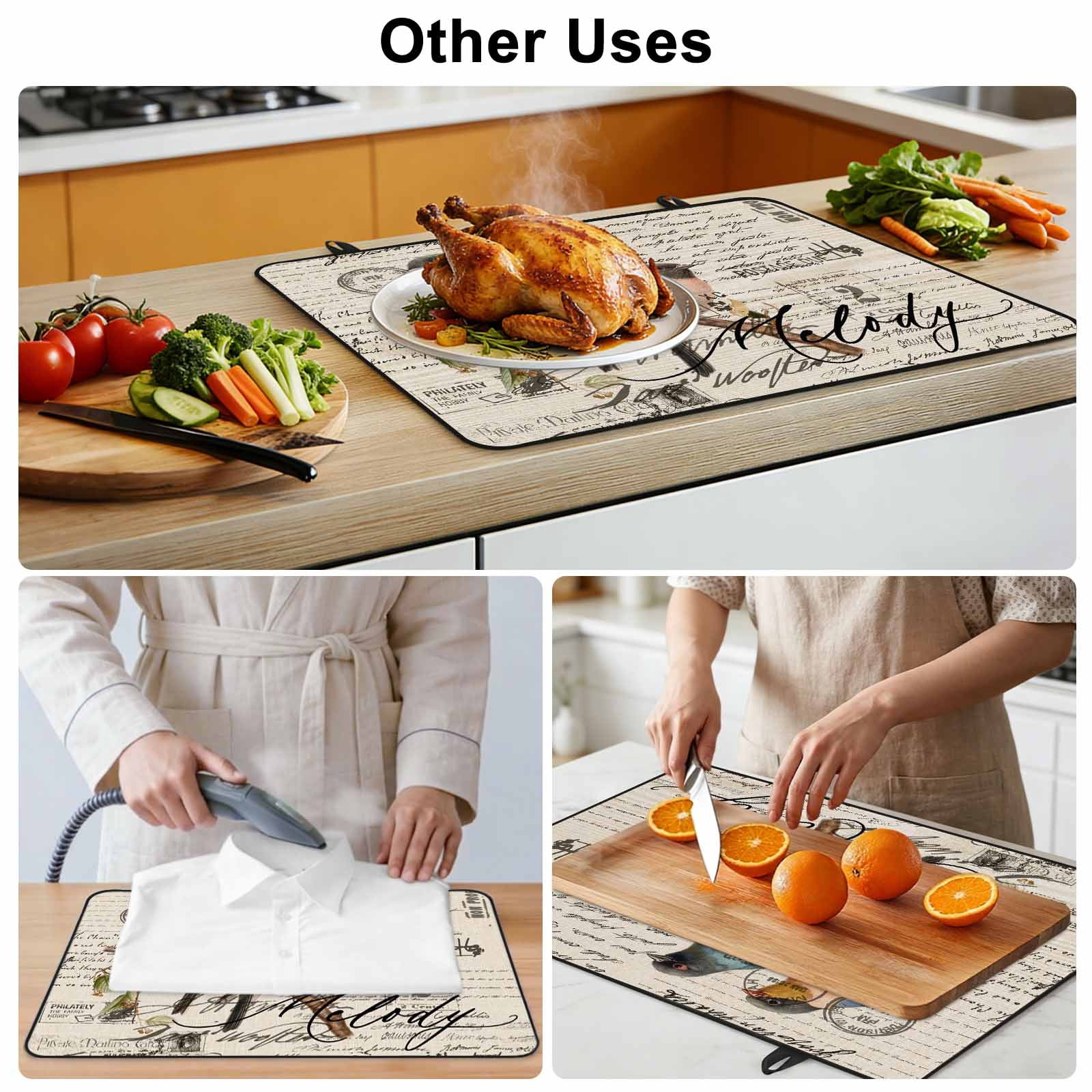 Country Birds Stove Top Cover for Electric Stove, Heat-proof & Non Slip Glass Top Stove Cover Protector, Envelope Postmark Vintage Farmhouse Botancial Kitchen Flat Cooktop Rubber Mat 31x24 Inches