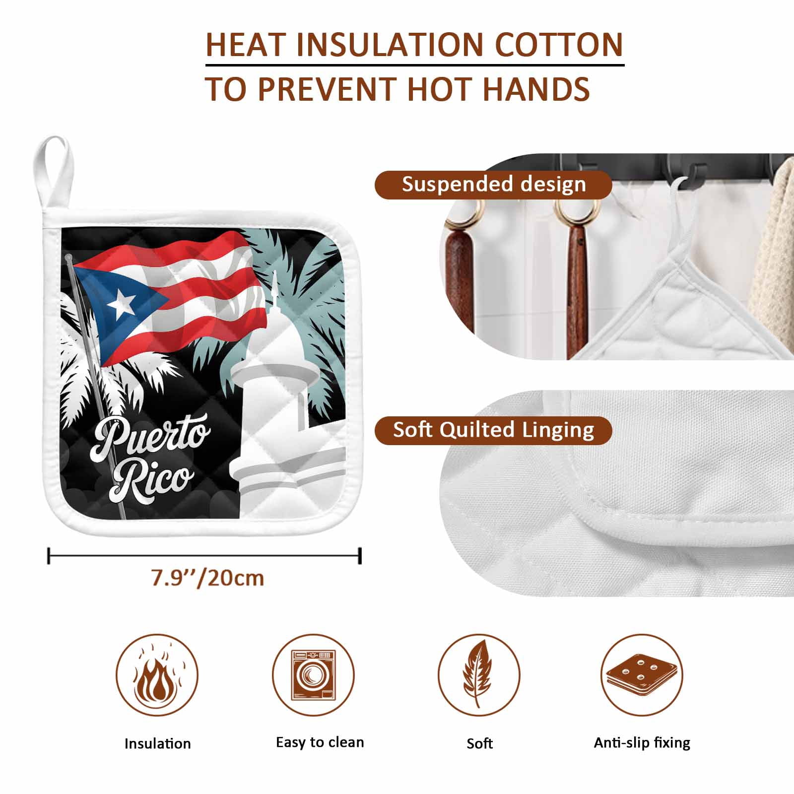 Puerto Rico Flag Pot Holders for Kitchen Heatproof Potholder, 5 Pack Modern Art Palm Tree American Flags Hot Pads Multipurpose Oven Pads Cloth Potholders Trivet for Cooking Baking