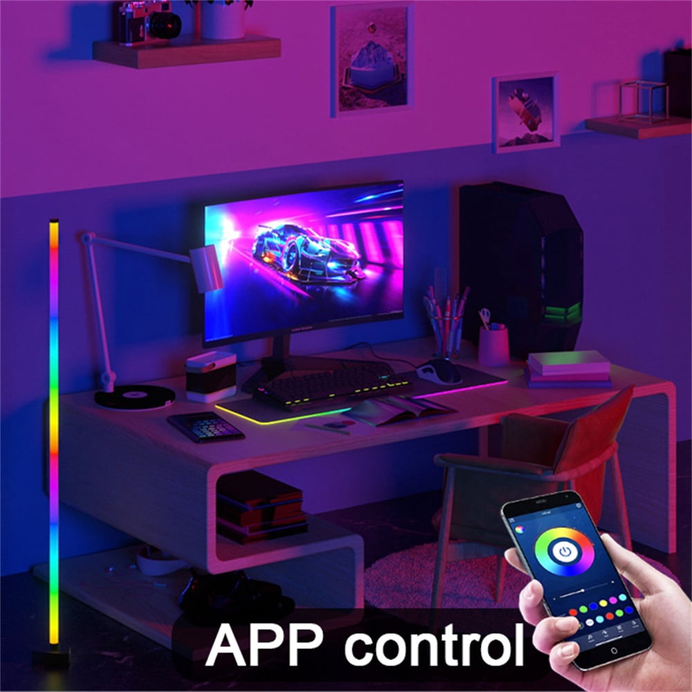 Corner Floor Lamp Works with Alexa, Modern Led Floor Lamp with Remote, Voice & App Control, Music Sync, 3000+ Color Changing, Mood Lighting Smart RGB Floor Lamps for Living Room Bedroom