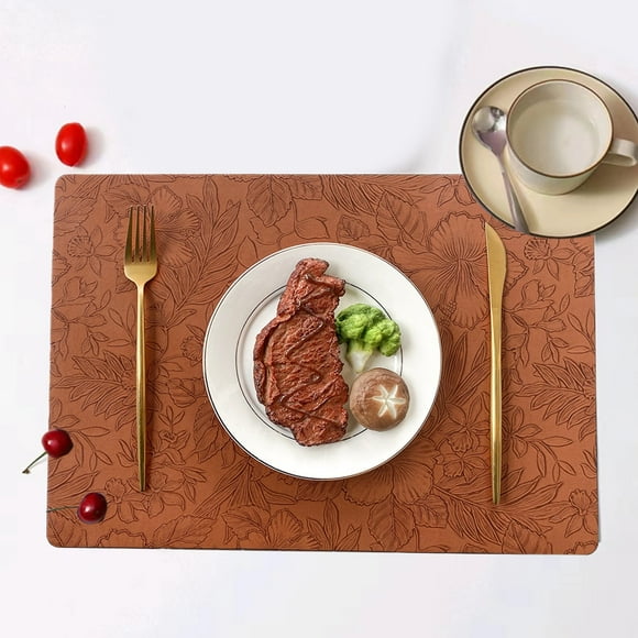 Placemats, Hot Pads Table Pads Steak Pads, Leathers Non-slip Washable, Heat-enduring Easy-to-clean, Outdoor Indoor Use, European Floral Pattern, Stylish Protective