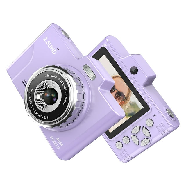 Cámara portátil para niños Cámara compacta 1080P Lentes duales de 48MP Soporte de zoom óptico 8× Tarjeta de memoria TF de 32GB Mini cámara CCD con pantalla TFT de 2.8 pulgadas Gran regalo para niños