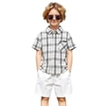 thumbnail image 6 of OSOLU Boys Shirts Button Down Short Sleeve Black White Plaid Turndown Collar with Pocket Casual Shirts White, 6 of 8