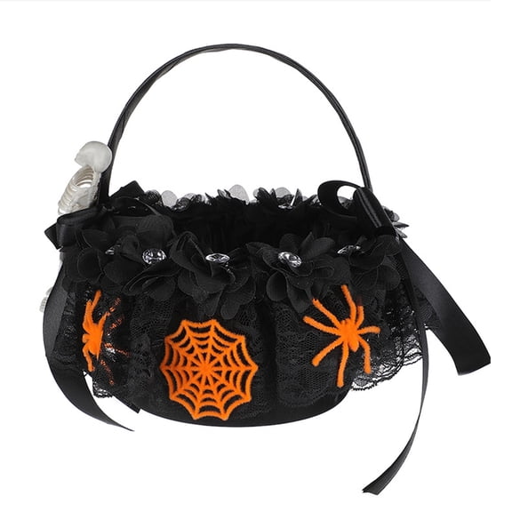 Plastic Halloween Storage Basket With Spider Skeleton Decorations For Party Favor Handbag Decorative Tote , 1pcs, A