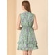 thumbnail image 5 of Mini vestido floral de gasa con volantes y cintura fruncida de una línea para mujer Verde M, 5 of 6