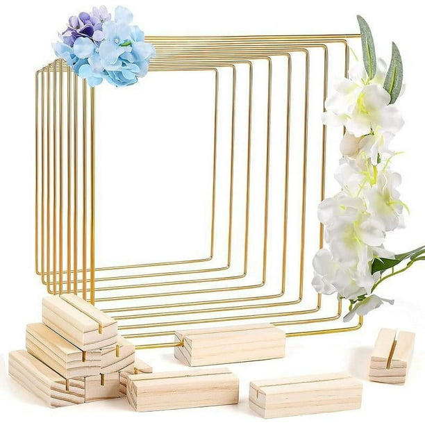 Zhuge Centro de mesa con aro floral de metal cuadrado de 10 piezas con corona de flores vertical, anillo de metal de encaje para escritorio, utilizado para decoración (dorado)