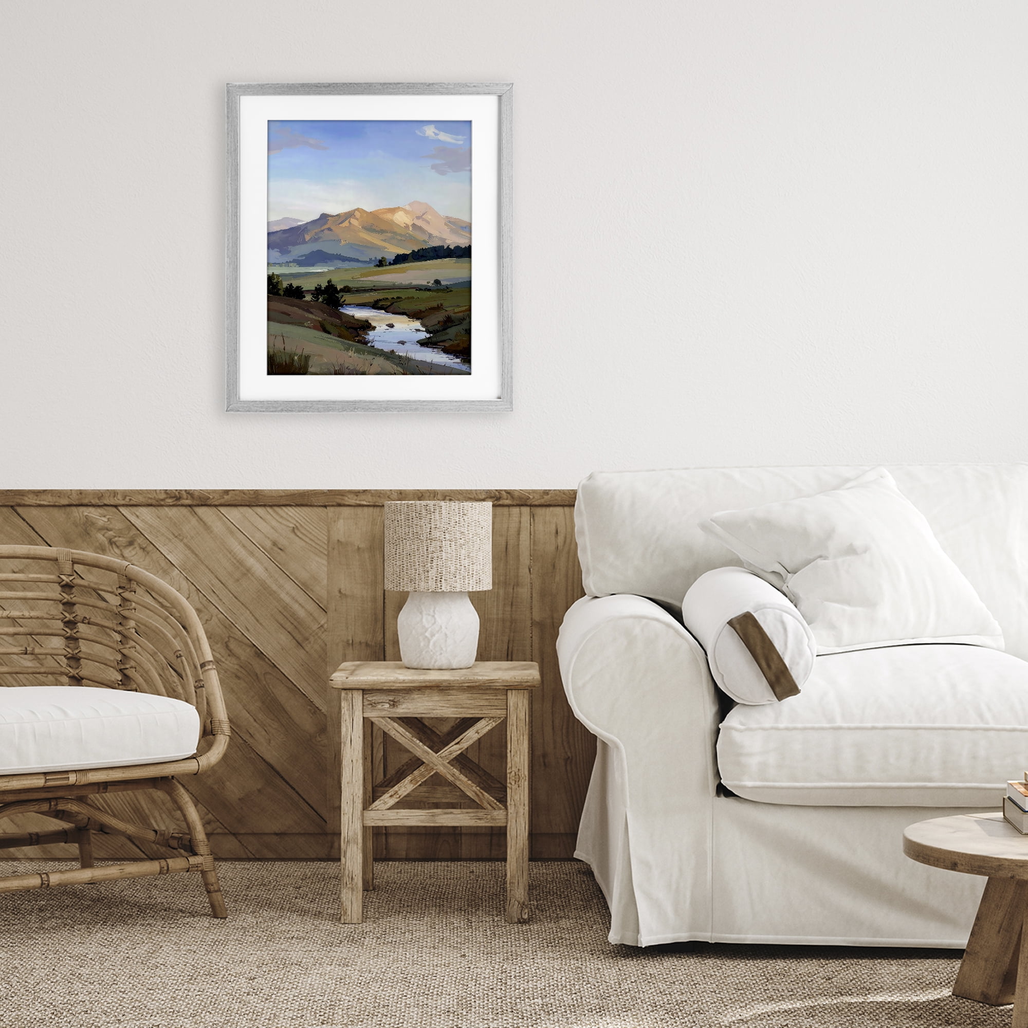 Stupell Industries Across The Valley River Gray Framed Print Under Glass, design by Alonza Saunders