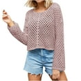 thumbnail image 2 of Crunowin Women's Fashion Sweater, Long Sleeve Hollow Out Knitted Solid Color Crewneck Casual Pullover Tops Pink M, 2 of 6