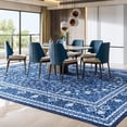 thumbnail image 5 of Reepow 9x12 Faux Wool Machine Washable Vintage Boho Floral Medallion Non-Slip Rubber Low Pile Large Area Rug for Living Room Bedroom Office,Blue White, 5 of 9