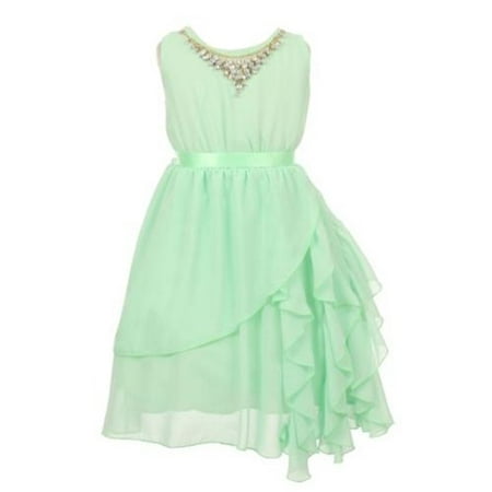 Girls Mint Multi Chiffon Necklace Ruffle Flower Girl Dress 8 - Walmart.com