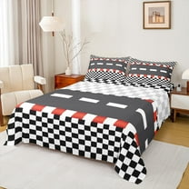 jejeloiu Racing Track Twin Sheet Set,Speed Sport Black White Plaid,Luxury Decor For Teens,3-Piece