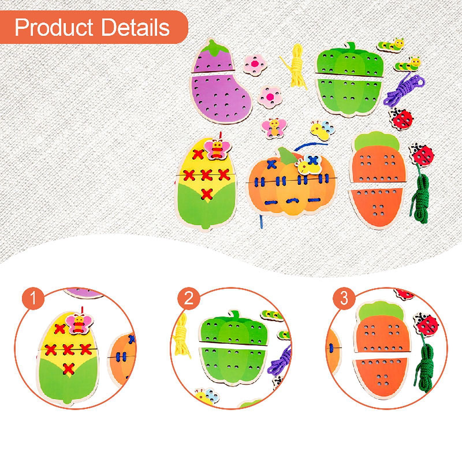 Dualoai Lacing Cards Gift for Boys Girls Early Development Threading Toys Sewing Kit Vegetable