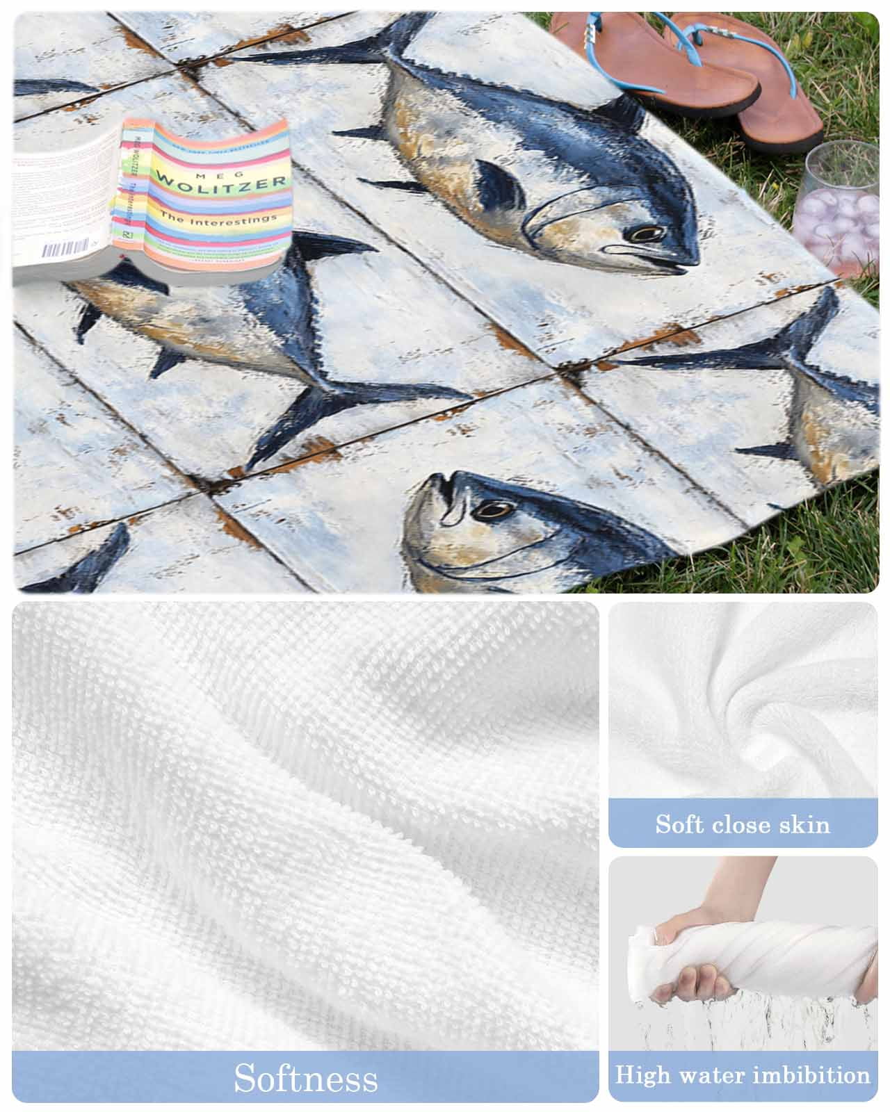 Coastal Fish Beach Towels Oversized Super Absorbent, Oil Painting Ocean Nautical Beach Lightweight Bath Towel Quick Dry Sets For Bathroom/Pool/Rv Camping/Beach Play/Gym Room/Picnic 35"x70"
