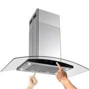 AKDY 36" Stainless Curve Glass Island mount Range Hood Baffle Filter Dual Touch Control Panel