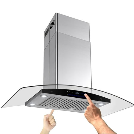 AKDY 36" Stainless Curve Glass Island mount Range Hood Baffle Filter Dual Touch Control Panel