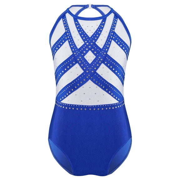 Sxiwei Kids Girls Gymnastics Ballet Dance Leotard Glittery Sleeveless Bodysuit Figure Skating Dance Royal Blue 10