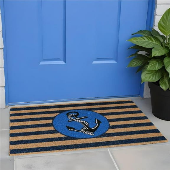 HomeRoots 555551 18 x 30 in. Brown & Blue Coir Anchor Outdoor Door Mat