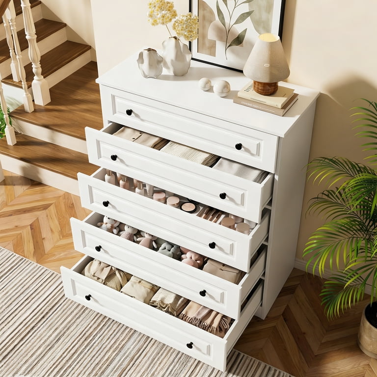 NEGYLIM 5 Drawer Dresser Tall, Modern White Chest of Drawers with