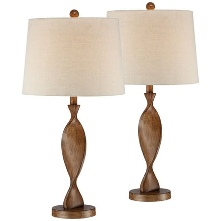 360 lighting modern table lamps set of 2 brown wood twist off white