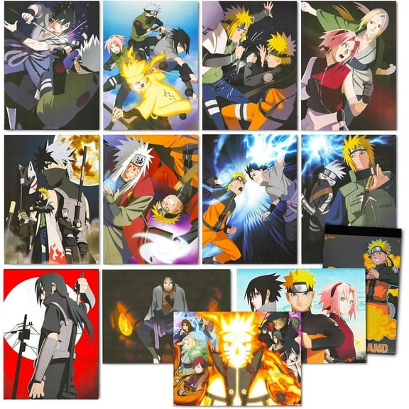 Naruto Posters For Bedroom Room Decor Bundle - 12 Posters for Walls Anime Poster Pack Set With Anime Stickers | Naruto Room Decorations Set