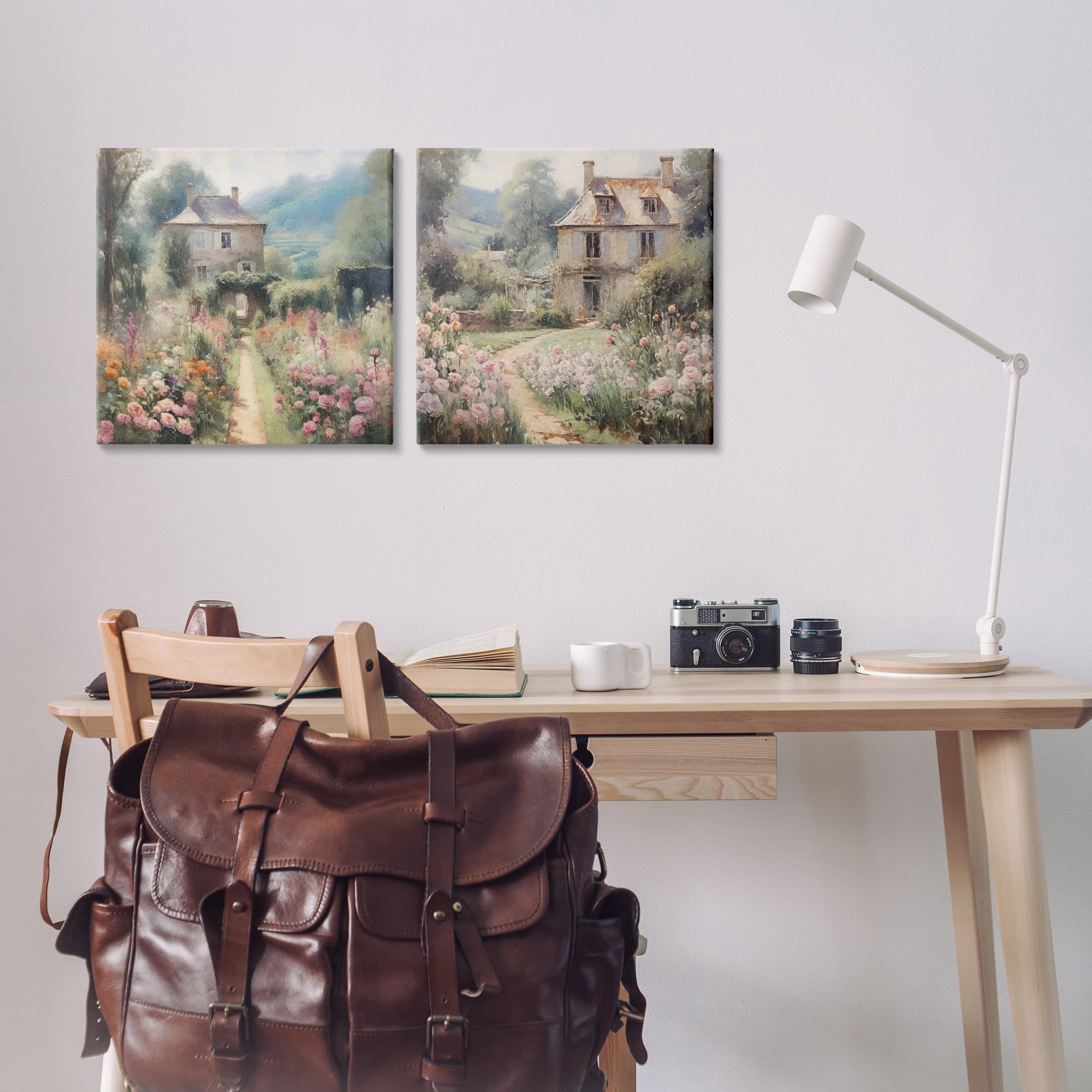 Stupell Industries Quaint French Country Garden Landscape & Nature Painting Wrapped Canvas Art Print Wall Art, 17 x 17, Set of 2