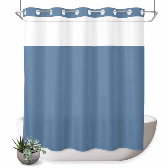 Solid Color No Hook Shower Curtain Royalblue Shower Curtain with See Through Top Window, Waterproof Washable Fabric Curtain for Bathroom Hotel Decor, 72Wx72L