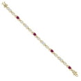 thumbnail image 3 of Gem Stone King 18K Yellow Gold Plated Silver White Moissanite and Red Created Ruby and Lab Grown Diamond Bracelet for Women | 4.01 Cttw | Gemstone Birthstone | Oval 6X4MM | Length 7.25 inches, 3 of 7