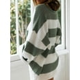 thumbnail image 6 of Women'S Striped Knitted Pullover Crew Neck Fall Winter Sweater Long Sleeve Color Block Jumper Green M, 6 of 8